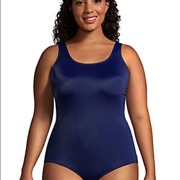 Land’s End Plus size Tuggless Tank One piece swim soft cup Blackberry 18W DD - Picture 5 of 6